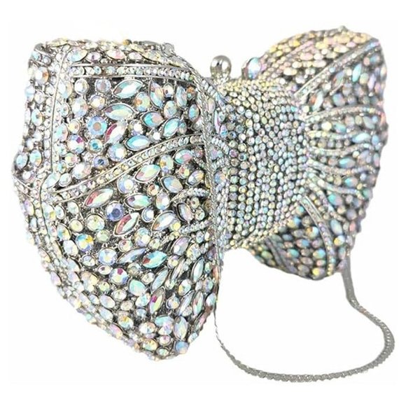 NEW Sparkling Bling Crystal Rhinestone Bow Clutch Purse: Pink Gold Silve… - Picture 11 of 17